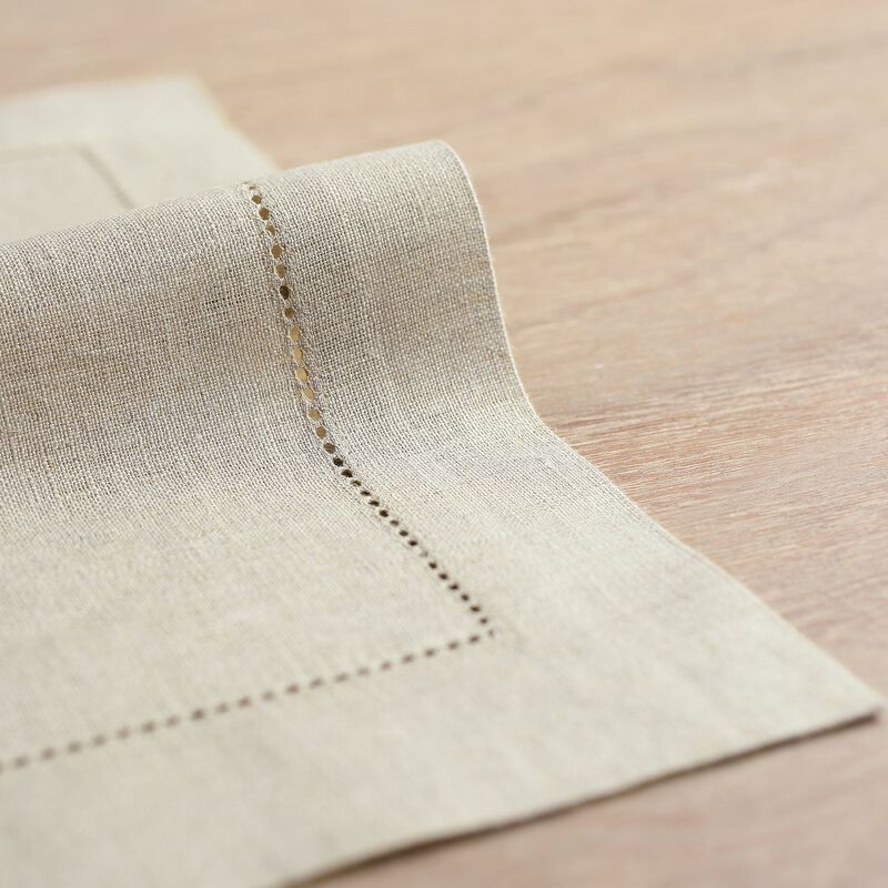 Solino Home 100% Pure Linen Placemats 14 x 19 Inch Set of 6 - Classic Hemstitch