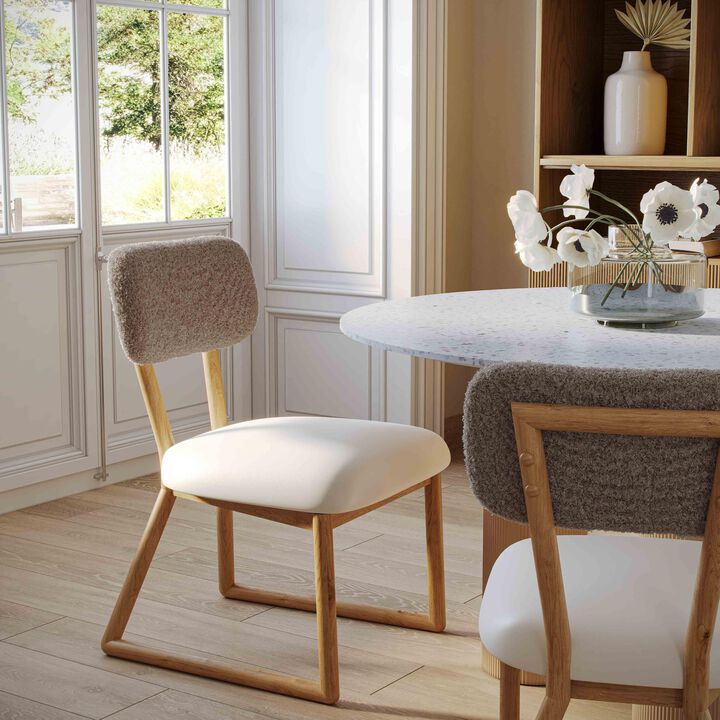 Tov Furniture Bobbie Cream Vegan Leather and Grey Vegan Shearling Dining Chair