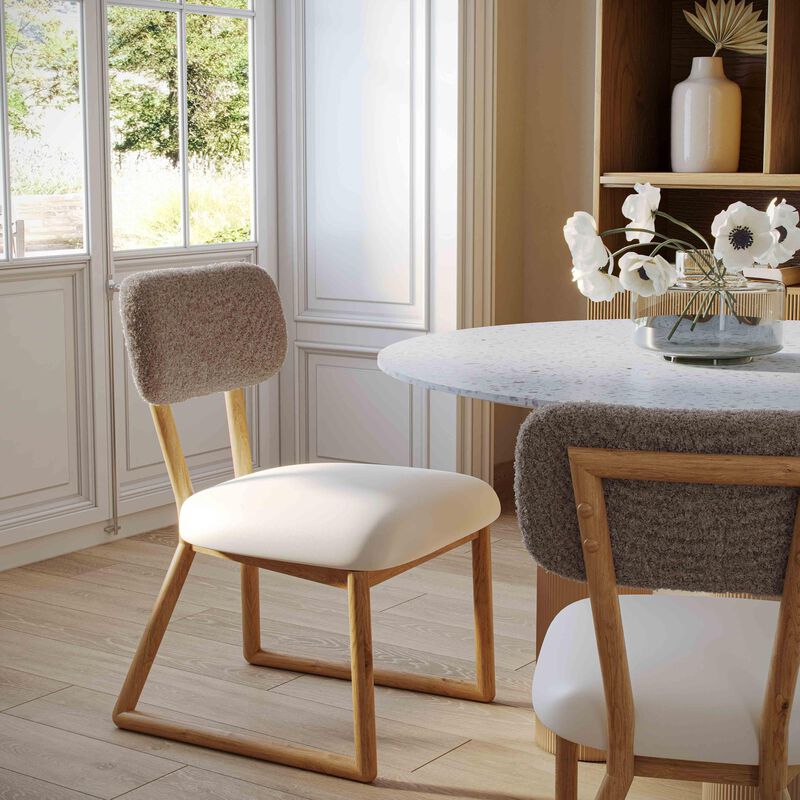 Tov Furniture Bobbie Cream Vegan Leather and Grey Vegan Shearling Dining Chair image number 1