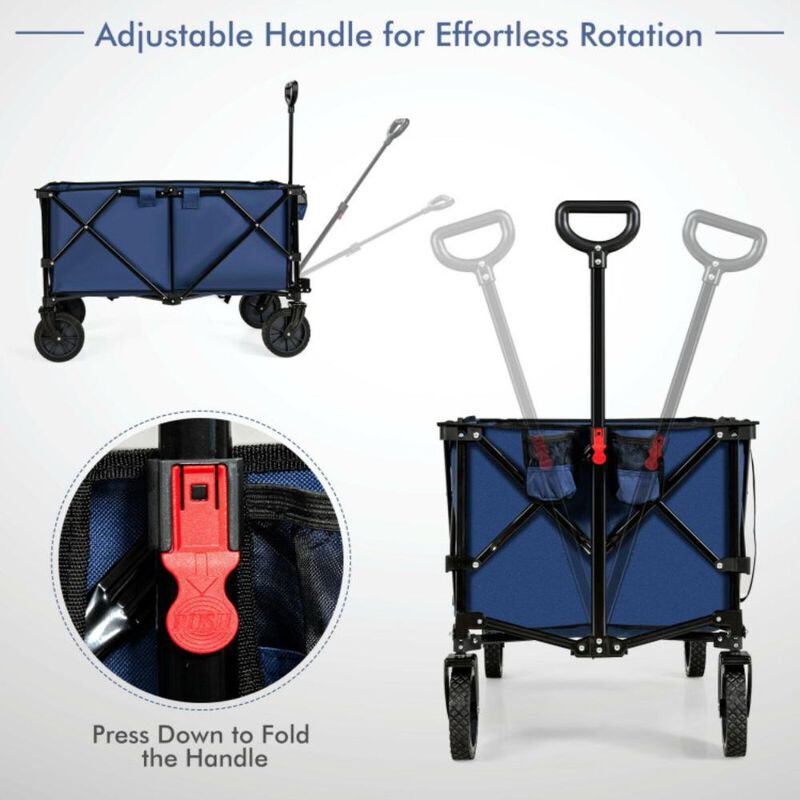 Hivvago Outdoor Folding Wagon Cart with Adjustable Handle and Universal Wheels