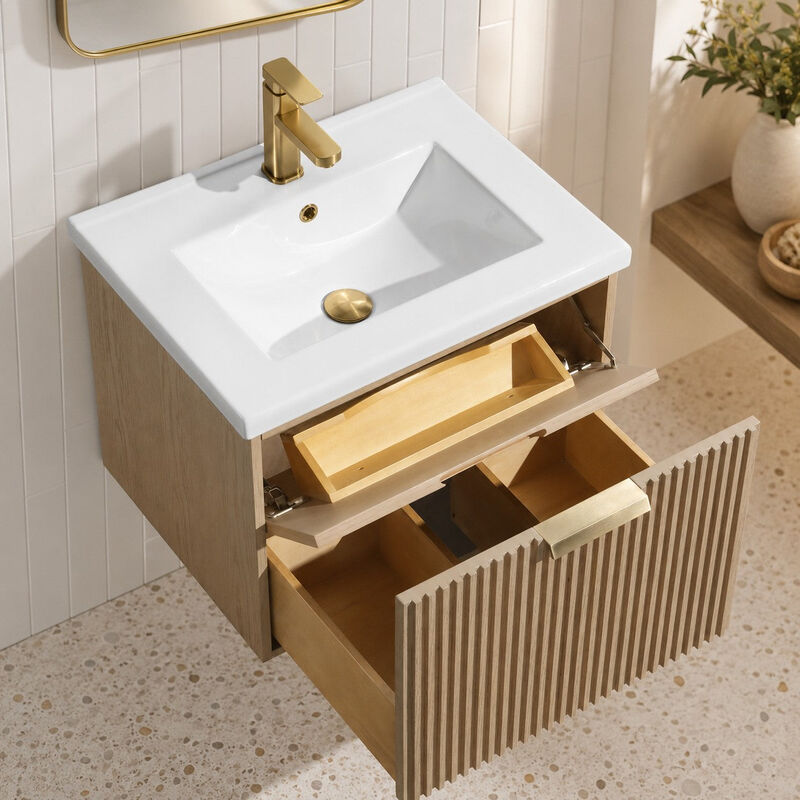 Diego 24" Floating Bathroom Vanity Oak image number 2