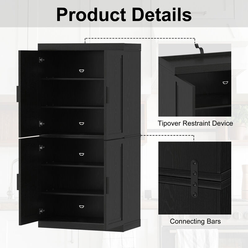 72"x31"x16" Modern Black Storage Cabinet with Adjustable Shelves and Doors - Organize Your Space in Style image number 3