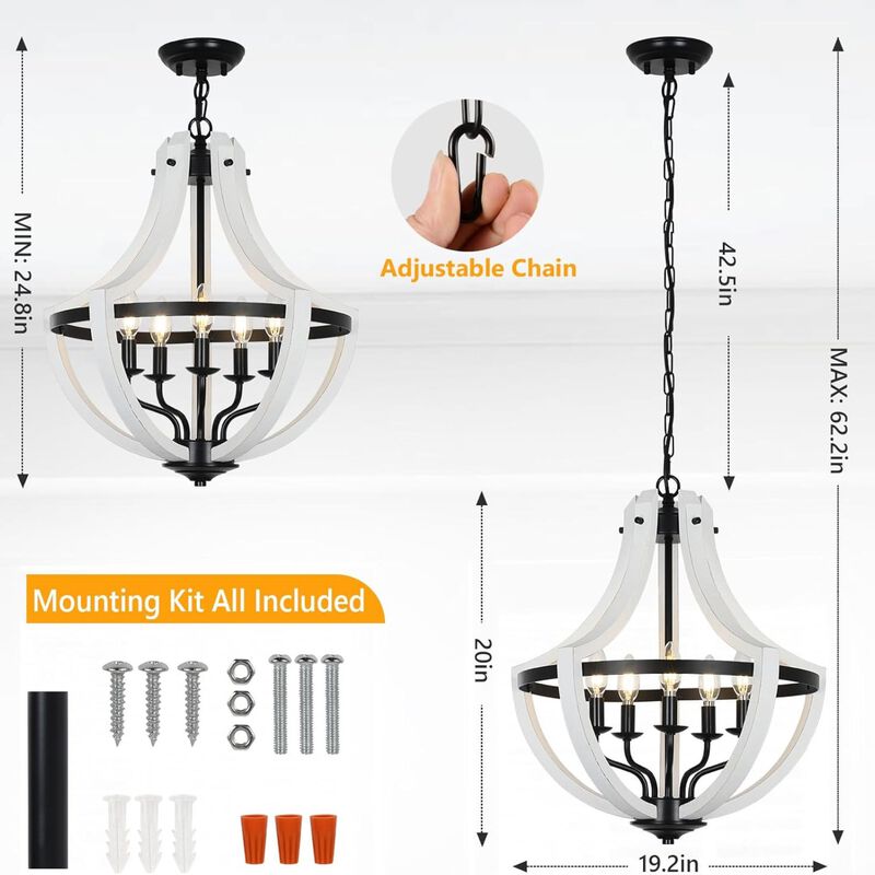ELEMENT ACE 5-Light Adjustable Chandelier Pendant or Flush Mount Ceiling Light Fixture for Dining Room Kitchen Island Living Room Foyer Entryway Bedroom image number 2
