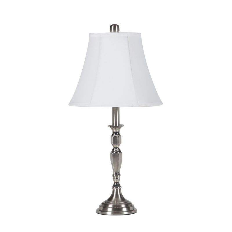 Turned Tubular Metal Body Table Lamp with Empire Shade, Silver-Benzara image number 1