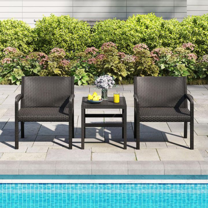 Hivvago 3 Piece Patio Furniture Set with 2 Modern Rattan Armchair and 25 Inch Squire Side Table
