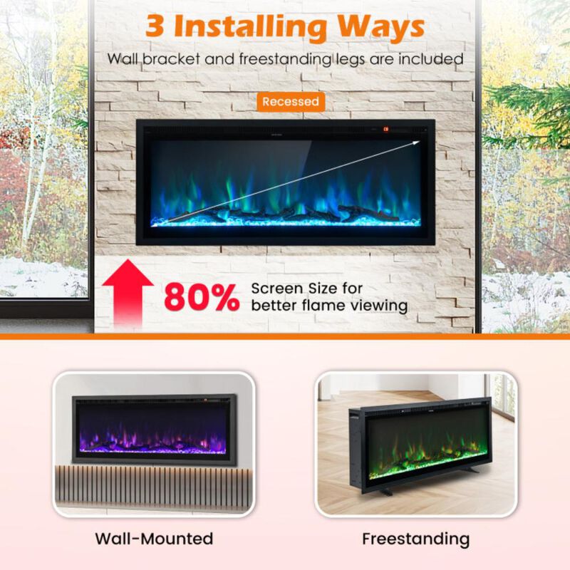 Hivvago Electric Fireplace in-Wall Recessed with Remote Control and Adjustable Color and Brightness
