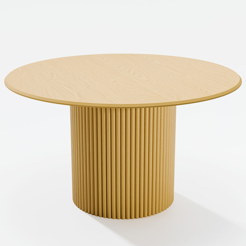52 Inch Round Natural Wood Dining Table, Seats 4-6 People, Suitable for Living Room and Dining Room