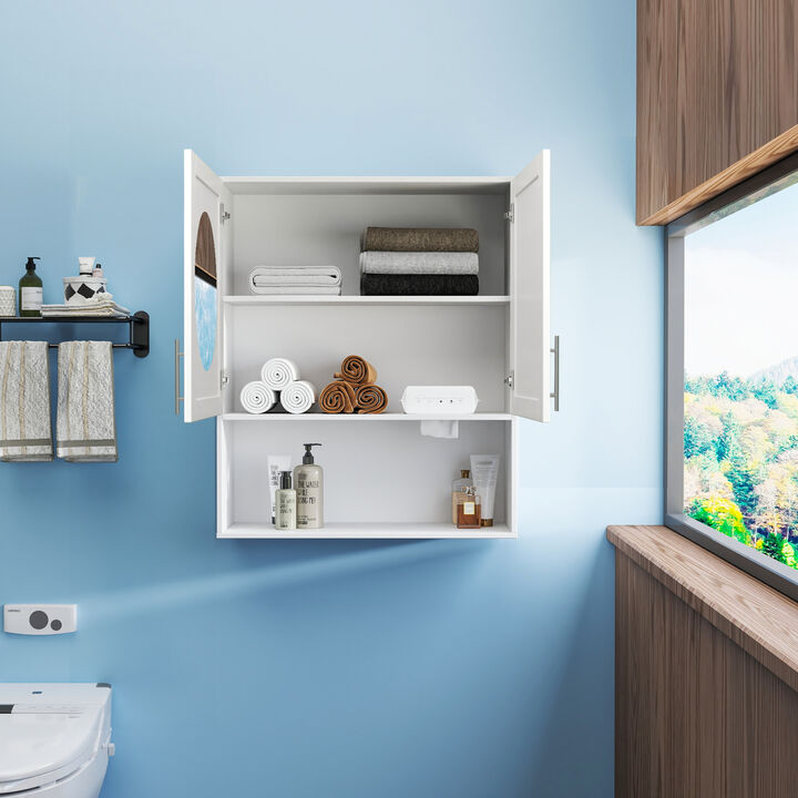 ELEMENT ACE Two Door Wall Mount Bathroom Mirror Cabinet with Adjustable Shelves and Facial Tissue Storage Organization