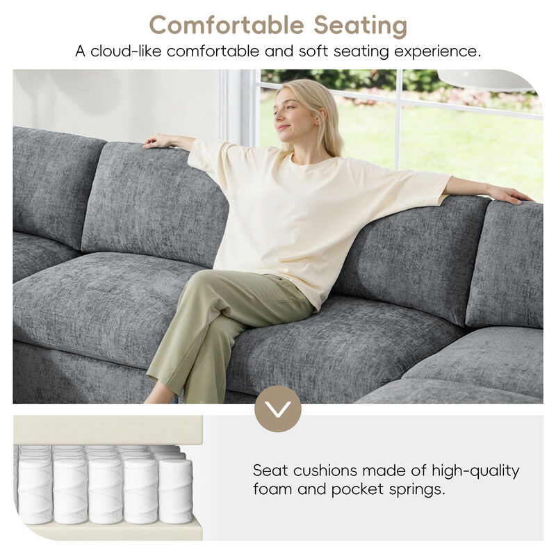 Merax Chenille 6-Piece Modular Sectional Sofa with Movable Ottoman image number 6