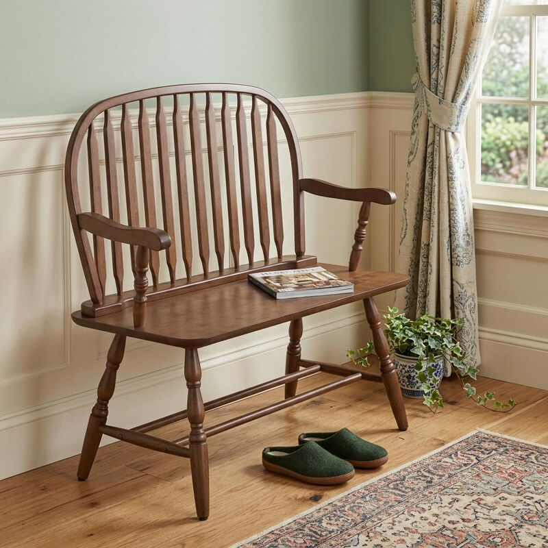 HomeRoots 44" Wood Windsor Spindle Back Bench image number 1