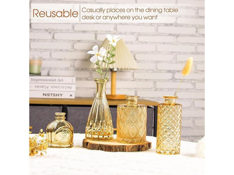 Set of 12 Gold Amber Glass Bud Vases &ndash; Vintage Mini Centerpieces image number 1