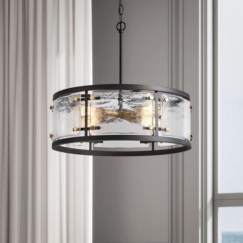 Emma Black 5-light Water Textured Glass Drum Pendant Chandelier image number 6
