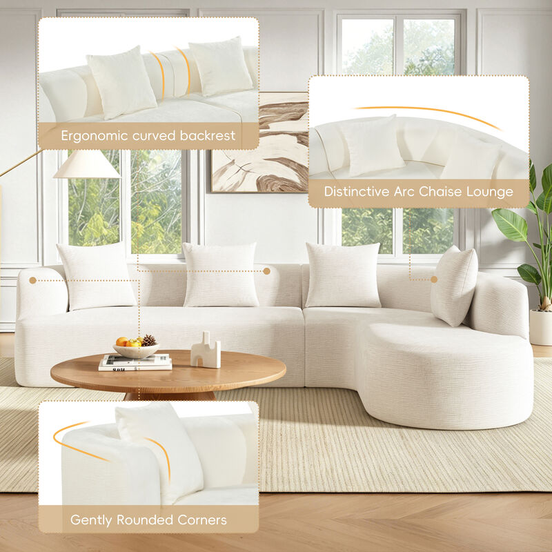 Whisen 116.5" Cloud Sectional Sofa, L-Shaped Chenille with Memory Foam, 4-Seat Curved Couch for Living Room image number 3