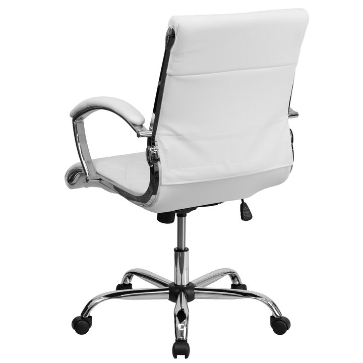 Merideth Mid-Back Designer Black LeatherSoft Executive Swivel Office Chair with Chrome Base and Arms