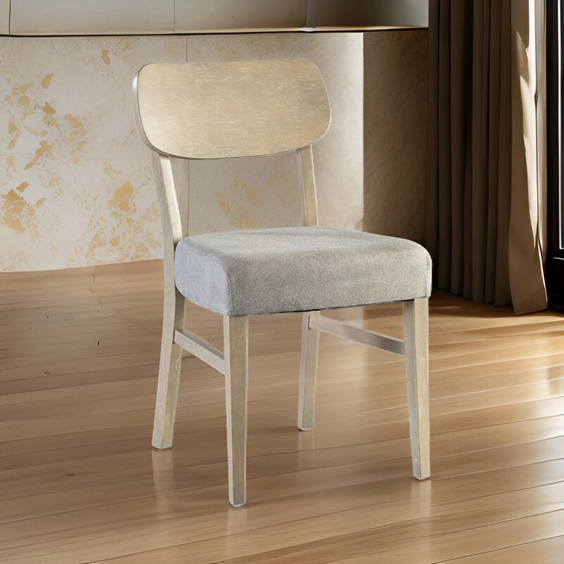 Kene Dining Side Chair Set of 2, Contour Back, Tapered Legs, Gray Fabric - Benzara