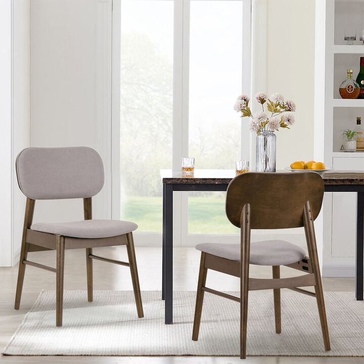 Glamour Home Set of 2 Babette Gray Fabric Dining Chair with Walnut Wood Legs