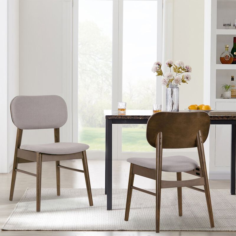 Glamour Home Set of 2 Babette Gray Fabric Dining Chair with Walnut Wood Legs
