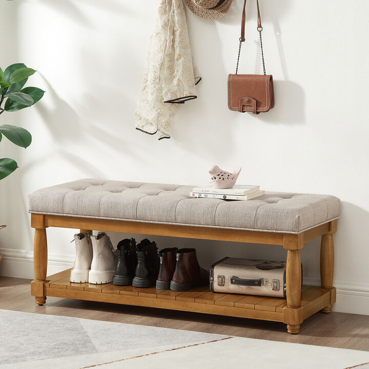 Resort Linen Solid Wood Bench