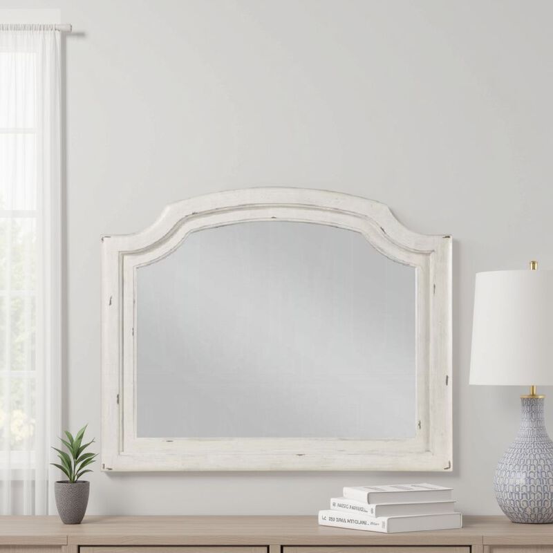 Wall Mount Dresser Mirror, Beveled Glass, 38x47, Rustic Washed White