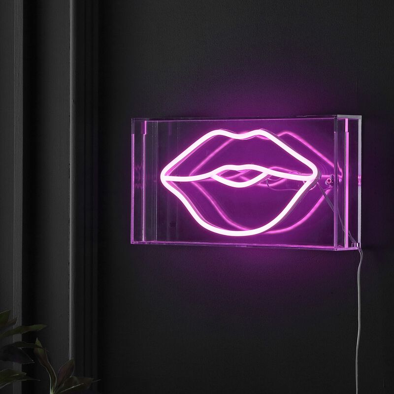 Lips 11.88" X 5.88" Contemporary Glam Acrylic Box USB Operated LED Neon Light, Pink