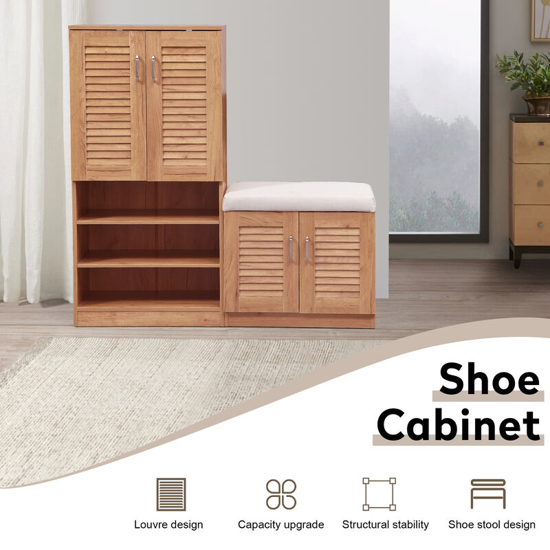 Multi functional Shoe Storage Cabinet with Bench & 7+3 Storage compartment, Adjustable layer board , Shoe Bench with Cushion for Entryway, Freestanding Shoe Rack for Mudroom, Hallway,oak image number 2