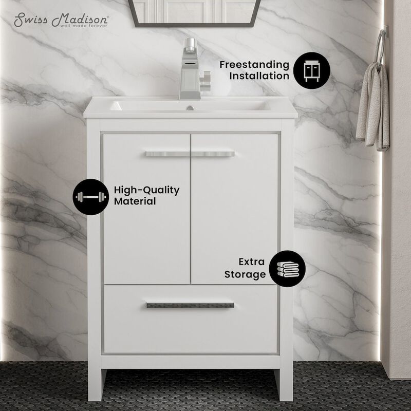 Virage 24" Freestanding Bathroom Vanity in White with Sink Top image number 1