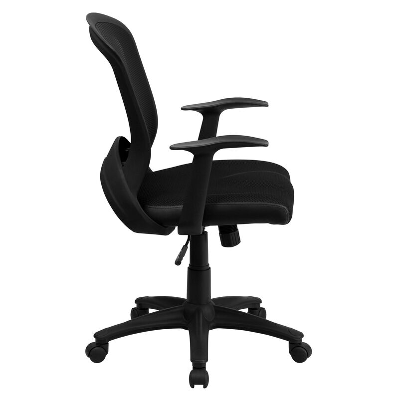 Manny Mid-Back Designer Black Mesh Swivel Task Office Chair with Arms image number 9