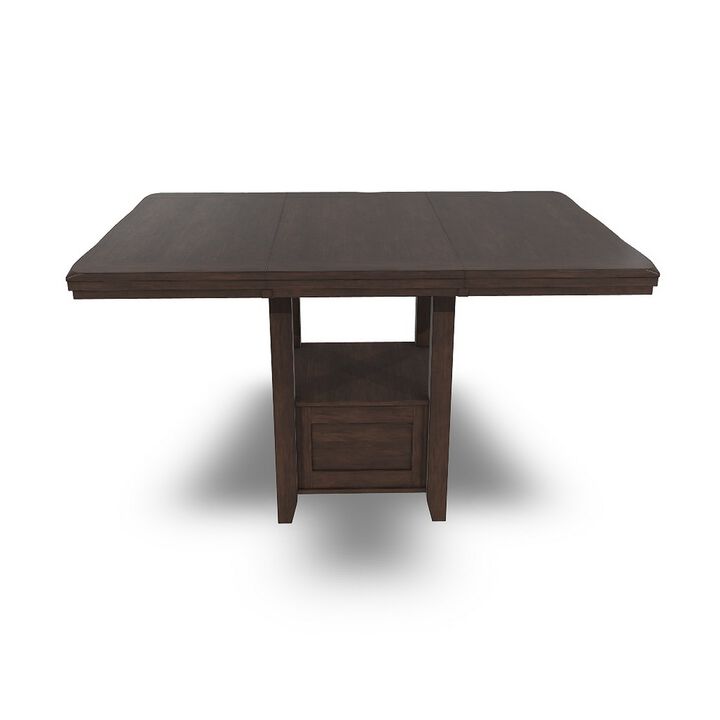 Hado Counter Height Table, 42-60 Inch Extendable Square, Dark Brown