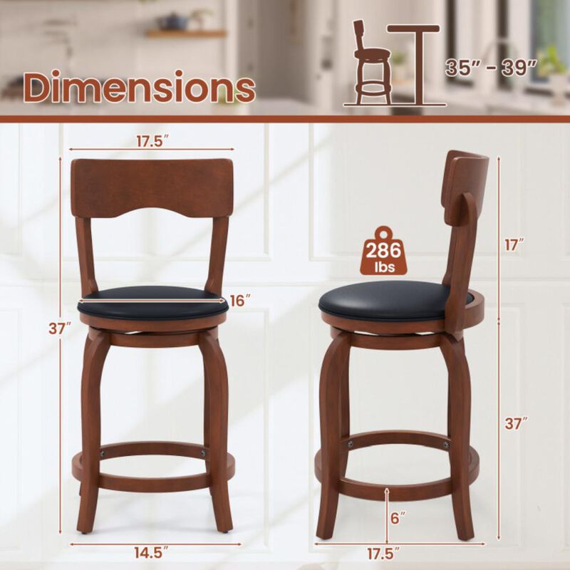Hivvago Swivel Bar Stools Set of 2 with Rubber Wood Frame and Upholstered Seat