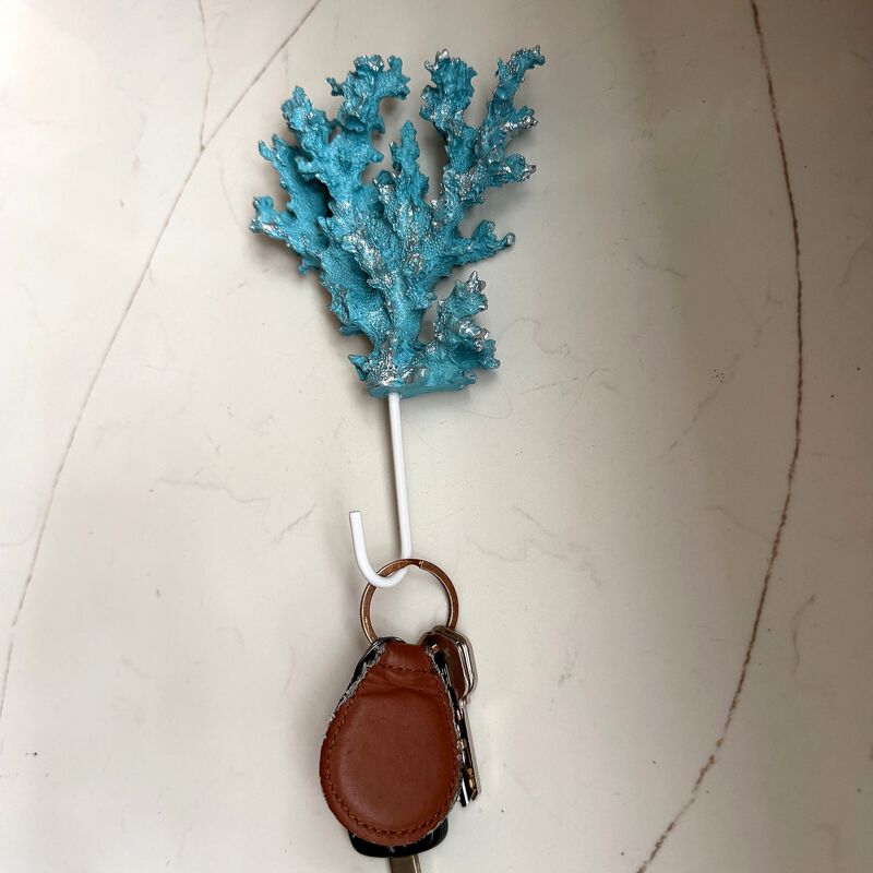 Decorative Coral Wall Hook Blue Silver 75 In Resin Metal Key Holder image number 5
