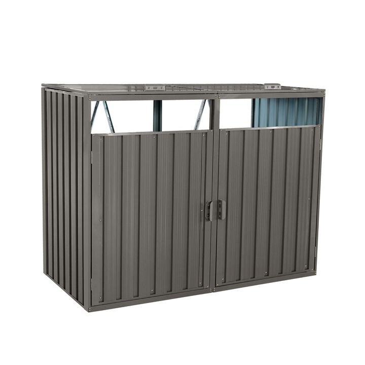 Garbage Bin Shed Stores 2 Trash Cans Metal Outdoor Bin Shed for Garbage Storage