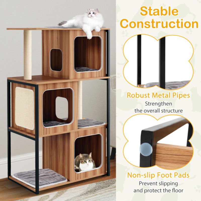 Hivvago Modern Cat Tree Cat House with Metal Frame and Scratching Posts