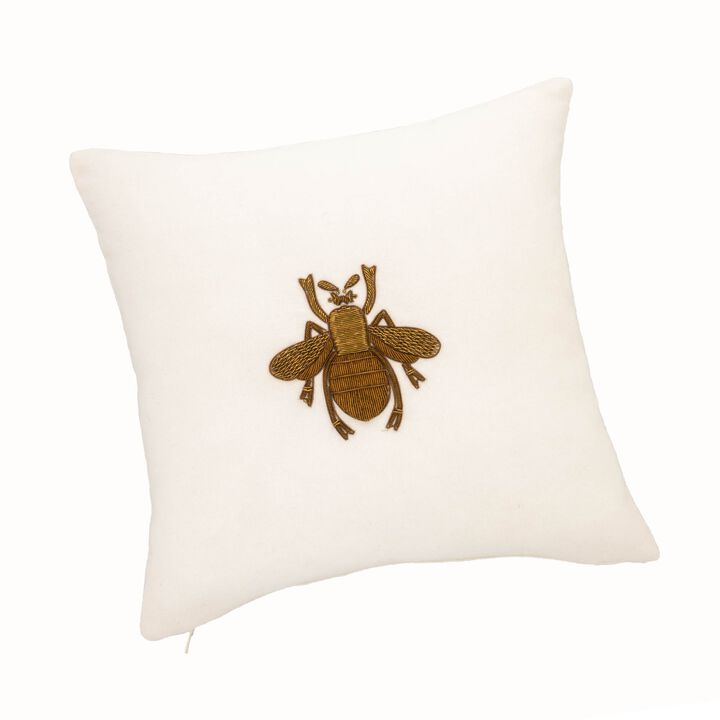 White Bee Cotton Throw Pillow, 12" X 12"