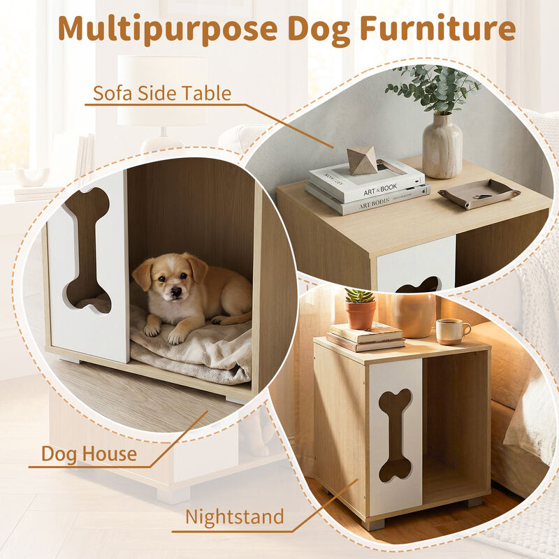 Wooden Dog Condo End Table with Bone Window and Metal Legs-Natural image number 6