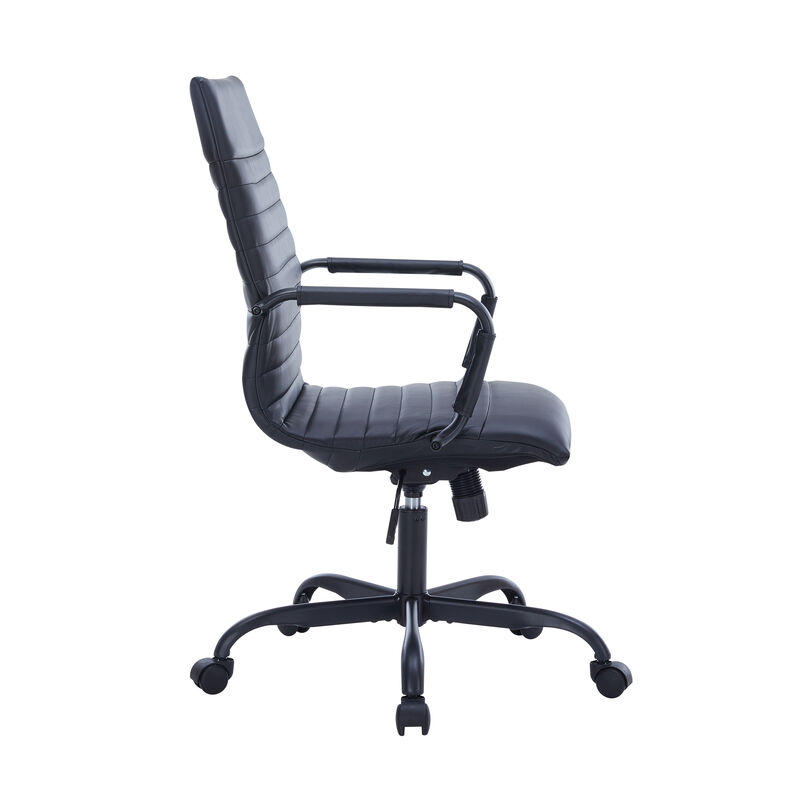 LeisureMod Harris Ergonomic High-Back Office Chair – Leather Upholstery, Adjustable Swivel, Tilt, and Black Iron Frame for Office & Conference Use