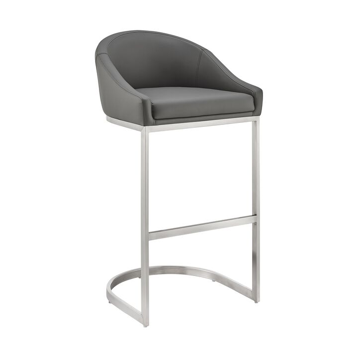 Lina 28 Inch Bar Stool Chair, Metal Cantilever Base, Gray Faux Leather