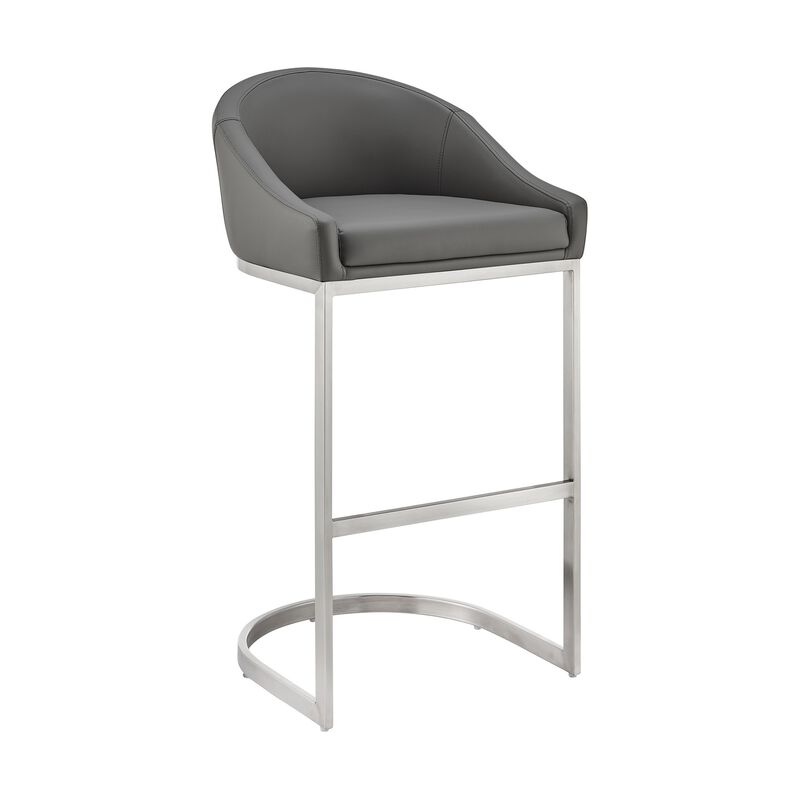 Lina 28 Inch Bar Stool Chair, Metal Cantilever Base, Gray Faux Leather