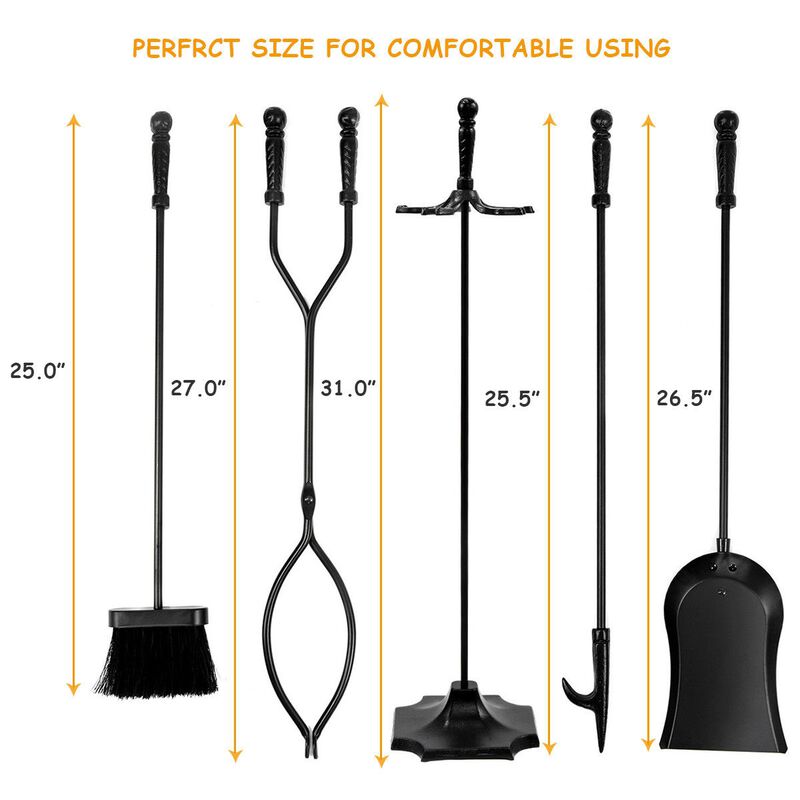 31 inch 5 Pieces Metal Fireplace Tool Set with Stand image number 3