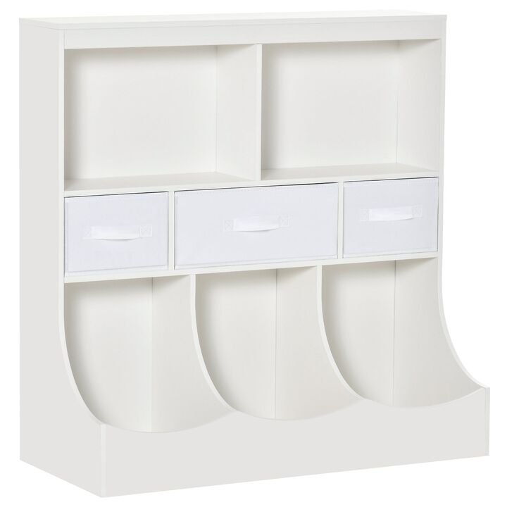 White Children's Wardrobe: Freestanding Cabinet with Bookcase and Drawers