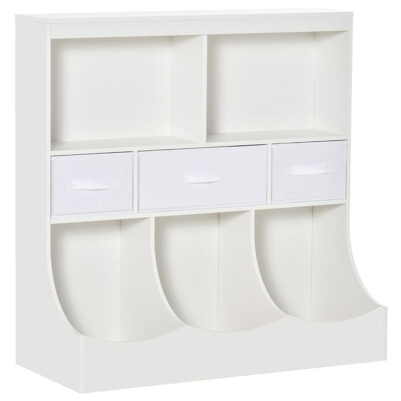 White Children's Wardrobe: Freestanding Cabinet with Bookcase and Drawers