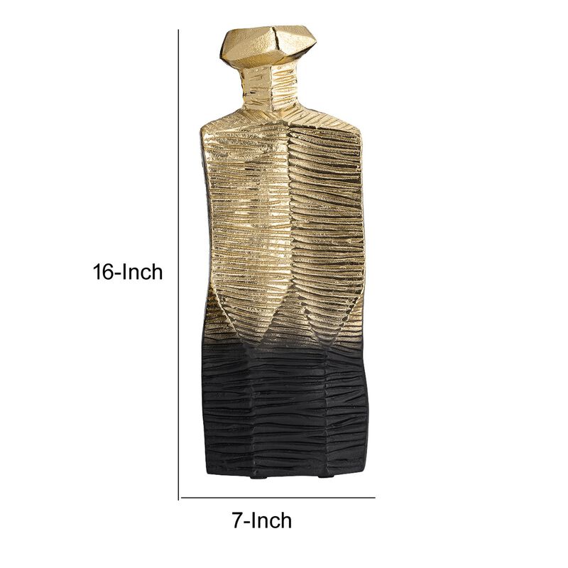 Kaya 16 Inch Classic Accent Metal Vase, Square Body, Narrow Top, Gold Black - Benzara