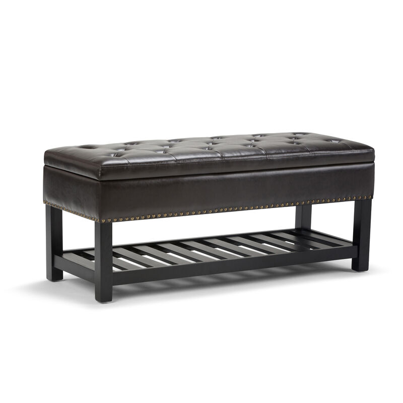 Lomond 43 inch Wide Transitional Rectangle Storage Ottoman Bench in Tanners Brown Faux Leather image number 0