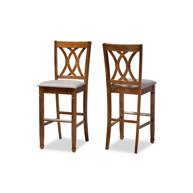 Baxton Studio Calista Modern and Contemporary Grey Fabric Upholstered and Walnut Brown Finished Wood 2-Piece Bar Stool Set