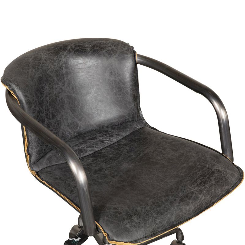 World Interiors Chiavari Swivel Office Chair in Antique Ebony Leather and Antique Zinc image number 2