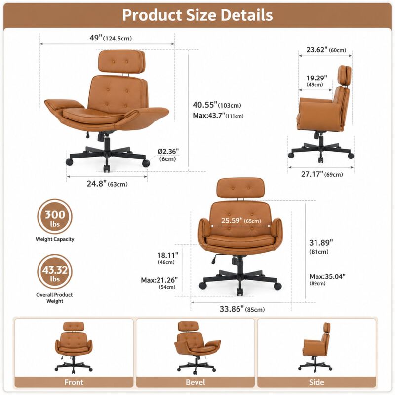 GOODSILO Cross-Legged Swivel Task Chair with Adjustable Armrests, Wheels, Removable Headrest for Home, Office, Makeup, Gaming Use image number 1