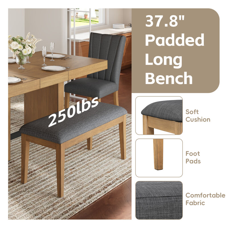Merax Solid Wood Extendable Dining Table Set with 4 Cushioned Chairs & Bench image number 6