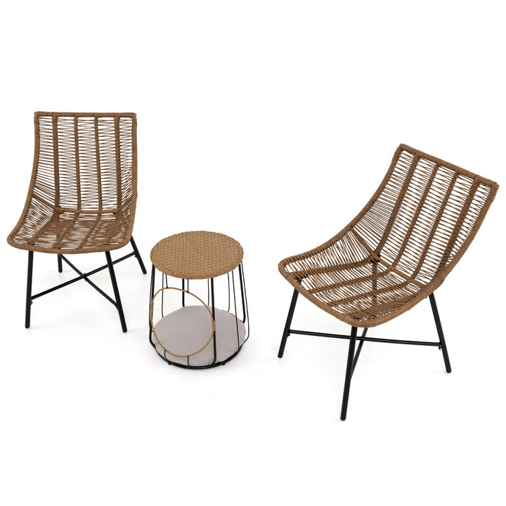 Outdoor 3-Piece Conversation Set with Pet House for Patio Yard &ndash; Brown