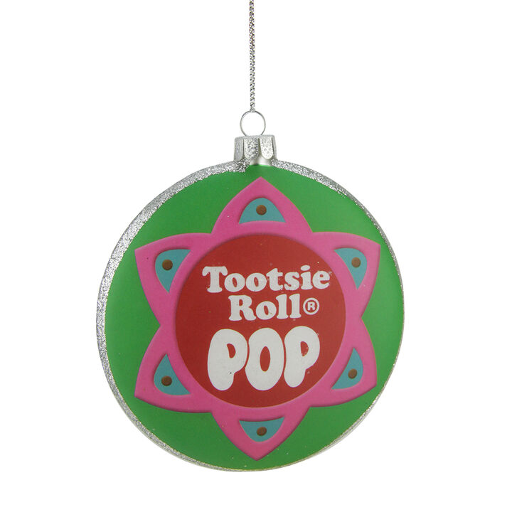 4" Green and Pink "Tootsie Roll POP" Candy Filled Lollipop Christmas Disc Ornament
