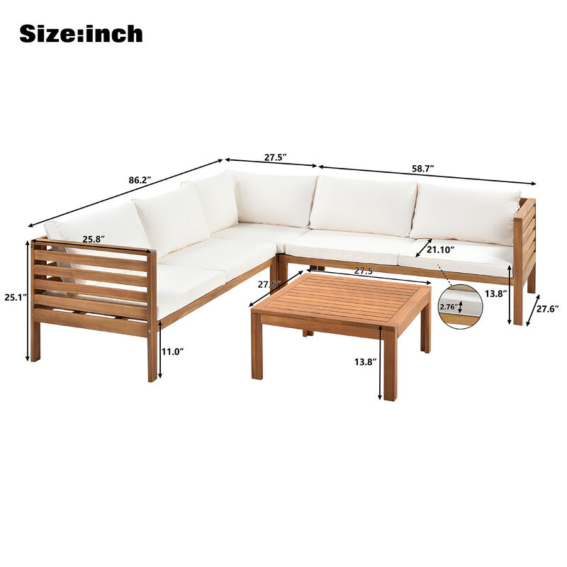 Merax Wood Structure Outdoor Sofa Set with Table
