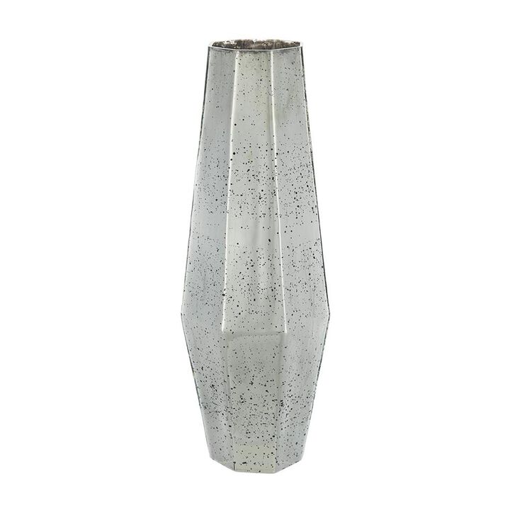 HomeRoots 20" Antiqued Silver Glass Cylinder Table Vase